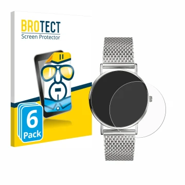 Vorderseite einer Produktverpackung mit dem Markenlogo BROTECT. Daneben ist das Gerät Liebeskind New Case Mesh (34 mm) mit dem