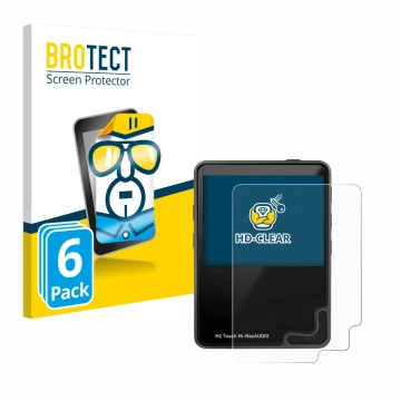Vorderseite einer Produktverpackung mit dem Markenlogo BROTECT. Daneben ist das Gerät HifiWalker H2 touch mit dem zugehörigen 