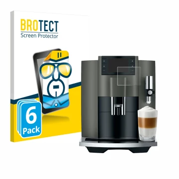 Vorderseite einer Produktverpackung mit dem Markenlogo BROTECT. Daneben ist das Gerät Jura E8 (EC) mit dem zugehörigen Display