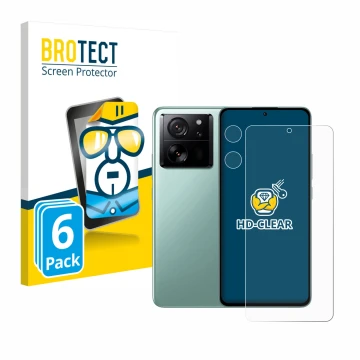 Vorderseite einer Produktverpackung mit dem Markenlogo BROTECT. Daneben ist das Gerät Xiaomi 13T Pro (Display+Kamera) mit dem 