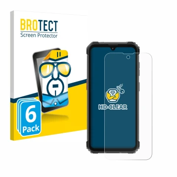 Vorderseite einer Produktverpackung mit dem Markenlogo BROTECT. Daneben ist das Gerät Blackview BV5300 Pro (2023) mit dem zuge