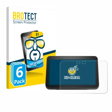 Vorderseite einer Produktverpackung mit dem Markenlogo BROTECT. Daneben ist das Gerät Amazon Echo Show 8 2023 (3. Gen.) mit de