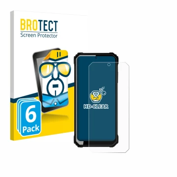 Vorderseite einer Produktverpackung mit dem Markenlogo BROTECT. Daneben ist das Gerät Oukitel WP23 mit dem zugehörigen Display