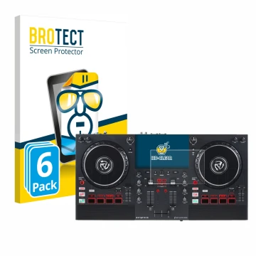 Vorderseite einer Produktverpackung mit dem Markenlogo BROTECT. Daneben ist das Gerät Numark Mixstream Pro+ mit dem zugehörige
