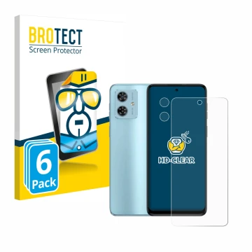 Vorderseite einer Produktverpackung mit dem Markenlogo BROTECT. Daneben ist das Gerät Motorola Moto G54 (Display+Kamera) mit d