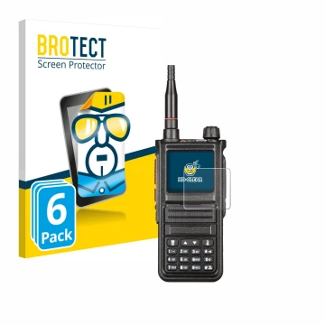 Vorderseite einer Produktverpackung mit dem Markenlogo BROTECT. Daneben ist das Gerät Radtel RT-470X mit dem zugehörigen Displ