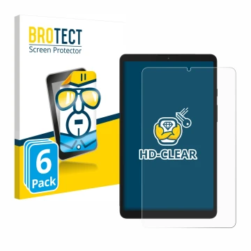 Vorderseite einer Produktverpackung mit dem Markenlogo BROTECT. Daneben ist das Gerät Samsung Galaxy Tab A9 LTE mit dem zugehö