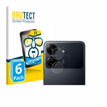 Vorderseite einer Produktverpackung mit dem Markenlogo BROTECT. Daneben ist das Gerät Xiaomi Poco C65 (NUR Kameraschutz) mit d