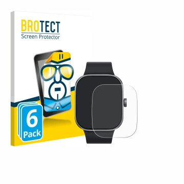 Vorderseite einer Produktverpackung mit dem Markenlogo BROTECT. Daneben ist das Gerät Xiaomi Redmi Watch 4 mit dem zugehörigen