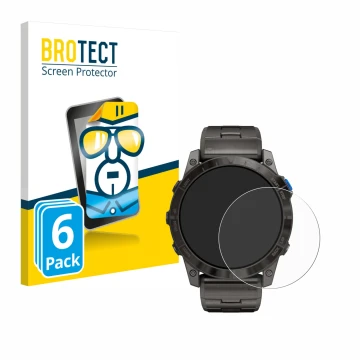 Vorderseite einer Produktverpackung mit dem Markenlogo BROTECT. Daneben ist das Gerät Garmin D2 Mach 1 Pro mit dem zugehörigen