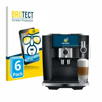 Vorderseite einer Produktverpackung mit dem Markenlogo BROTECT. Daneben ist das Gerät Jura J8 twin mit dem zugehörigen Display