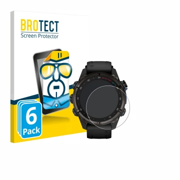 Vorderseite einer Produktverpackung mit dem Markenlogo BROTECT. Daneben ist das Gerät Garmin Descent Mk3i (43 mm) mit dem zuge