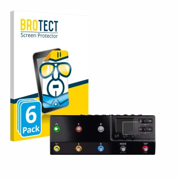 Vorderseite einer Produktverpackung mit dem Markenlogo BROTECT. Daneben ist das Gerät Line 6 hx stomp XL mit dem zugehörigen D