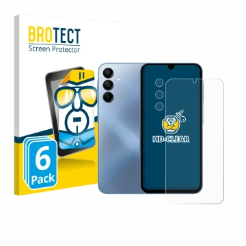 Vorderseite einer Produktverpackung mit dem Markenlogo BROTECT. Daneben ist das Gerät Samsung Galaxy A15 5G (Display+Kamera) m