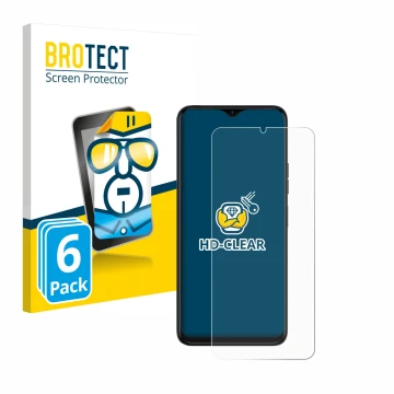 Vorderseite einer Produktverpackung mit dem Markenlogo BROTECT. Daneben ist das Gerät Tecno Spark 10 5G mit dem zugehörigen Di
