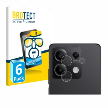 Vorderseite einer Produktverpackung mit dem Markenlogo BROTECT. Daneben ist das Gerät Xiaomi Redmi Note 13 Pro 5G (NUR Kameras
