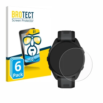 Vorderseite einer Produktverpackung mit dem Markenlogo BROTECT. Daneben ist das Gerät Garmin Forerunner 165 mit dem zugehörige