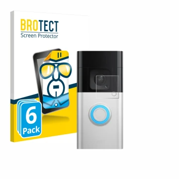 Vorderseite einer Produktverpackung mit dem Markenlogo BROTECT. Daneben ist das Gerät Ring Video Doorbell Plus mit dem zugehör
