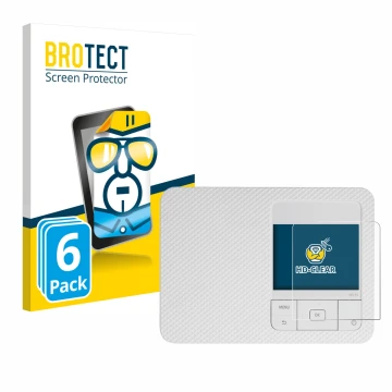 Vorderseite einer Produktverpackung mit dem Markenlogo BROTECT. Daneben ist das Gerät Canon Selphy CP1500 mit dem zugehörigen 