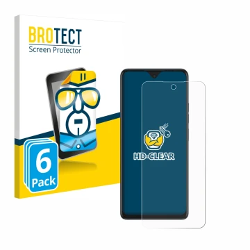 Vorderseite einer Produktverpackung mit dem Markenlogo BROTECT. Daneben ist das Gerät Tecno Spark 10 Pro mit dem zugehörigen D
