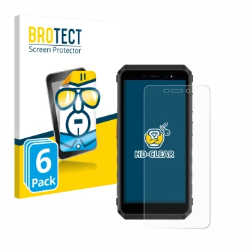 Vorderseite einer Produktverpackung mit dem Markenlogo BROTECT. Daneben ist das Gerät Ulefone Power Armor X11 Pro mit dem zuge