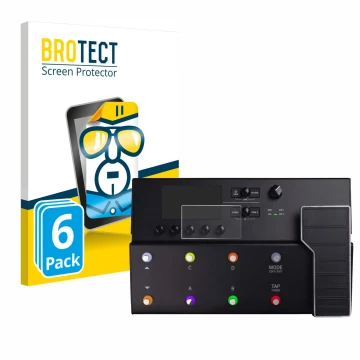 Vorderseite einer Produktverpackung mit dem Markenlogo BROTECT. Daneben ist das Gerät Line 6 POD Go mit dem zugehörigen Displa