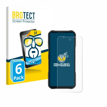 Vorderseite einer Produktverpackung mit dem Markenlogo BROTECT. Daneben ist das Gerät Doogee V20S mit dem zugehörigen Displays