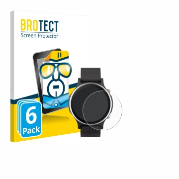 Vorderseite einer Produktverpackung mit dem Markenlogo BROTECT. Daneben ist das Gerät ASUS VivoWatch 6 mit dem zugehörigen Dis