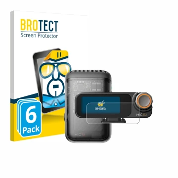 Vorderseite einer Produktverpackung mit dem Markenlogo BROTECT. Daneben ist das Gerät DJI Mic 2 (Receiver) mit dem zugehörigen