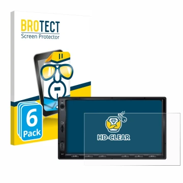 Vorderseite einer Produktverpackung mit dem Markenlogo BROTECT. Daneben ist das Gerät Atoto F7 WE mit dem zugehörigen Displays