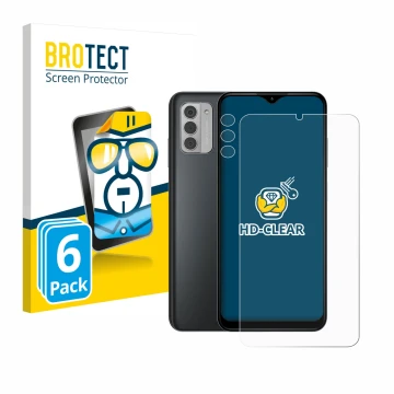 Vorderseite einer Produktverpackung mit dem Markenlogo BROTECT. Daneben ist das Gerät Nokia G42 5G (Display+Kamera) mit dem zu