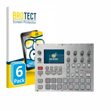 Vorderseite einer Produktverpackung mit dem Markenlogo BROTECT. Daneben ist das Gerät Elektron Syntakt E25 Remix Edition mit d