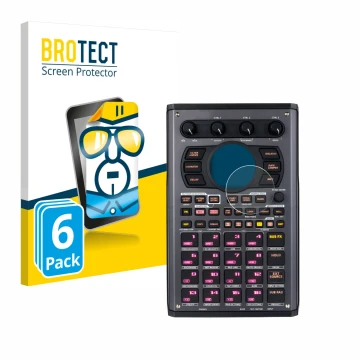 Vorderseite einer Produktverpackung mit dem Markenlogo BROTECT. Daneben ist das Gerät Roland SP-404MKII mit dem zugehörigen Di