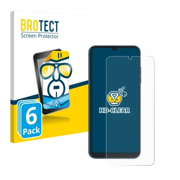 Vorderseite einer Produktverpackung mit dem Markenlogo BROTECT. Daneben ist das Gerät Hotwav Note 13 mit dem zugehörigen Displ