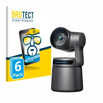 Vorderseite einer Produktverpackung mit dem Markenlogo BROTECT. Daneben ist das Gerät OBSBOT Tail Air mit dem zugehörigen Disp