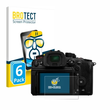 Vorderseite einer Produktverpackung mit dem Markenlogo BROTECT. Daneben ist das Gerät Panasonic Lumix DC-GH7 mit dem zugehörig