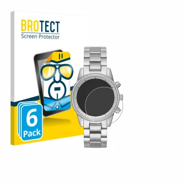 Vorderseite einer Produktverpackung mit dem Markenlogo BROTECT. Daneben ist das Gerät Michael Kors Ritz MK6428 mit dem zugehör
