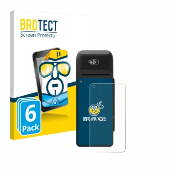Vorderseite einer Produktverpackung mit dem Markenlogo BROTECT. Daneben ist das Gerät Verifone T650c mit dem zugehörigen Displ
