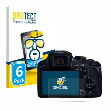 Vorderseite einer Produktverpackung mit dem Markenlogo BROTECT. Daneben ist das Gerät Panasonic Lumix DC-FZ82D mit dem zugehör