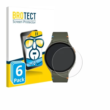 Vorderseite einer Produktverpackung mit dem Markenlogo BROTECT. Daneben ist das Gerät Samsung Galaxy Watch 7 (44 mm) mit dem z