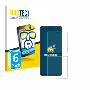 Vorderseite einer Produktverpackung mit dem Markenlogo BROTECT. Daneben ist das Gerät Nubia Flip 5G mit dem zugehörigen Displa