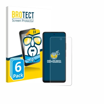 Vorderseite einer Produktverpackung mit dem Markenlogo BROTECT. Daneben ist das Gerät ZTE Blade A75 5G mit dem zugehörigen Dis