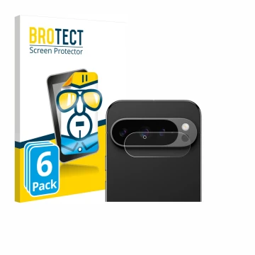 Vorderseite einer Produktverpackung mit dem Markenlogo BROTECT. Daneben ist das Gerät Google Pixel 9 Pro (NUR Kameraschutz) mi