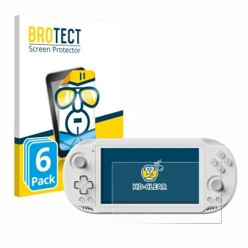 Vorderseite einer Produktverpackung mit dem Markenlogo BROTECT. Daneben ist das Gerät AYN Odin 2 Mini mit dem zugehörigen Disp
