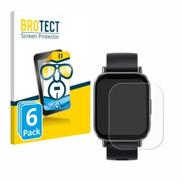 Vorderseite einer Produktverpackung mit dem Markenlogo BROTECT. Daneben ist das Gerät Xiaomi Redmi Watch 5 Active mit dem zuge