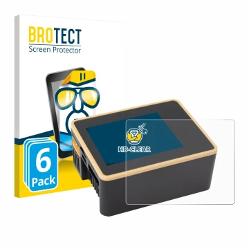 Vorderseite einer Produktverpackung mit dem Markenlogo BROTECT. Daneben ist das Gerät Junsi iCharger X6 mit dem zugehörigen Di