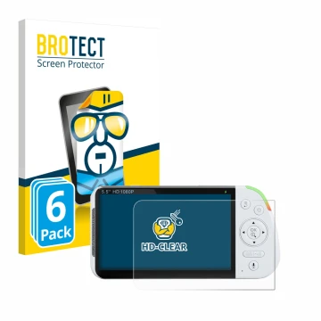 Vorderseite einer Produktverpackung mit dem Markenlogo BROTECT. Daneben ist das Gerät Babysense MaxView-2CAM 5,5