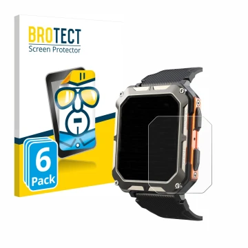 Vorderseite einer Produktverpackung mit dem Markenlogo BROTECT. Daneben ist das Gerät Findtime Smartwatch 1.83