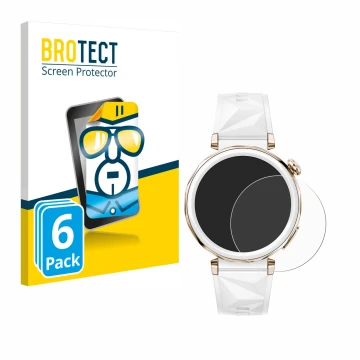 Vorderseite einer Produktverpackung mit dem Markenlogo BROTECT. Daneben ist das Gerät Huawei Watch GT 5 Pro (42 mm) mit dem zu