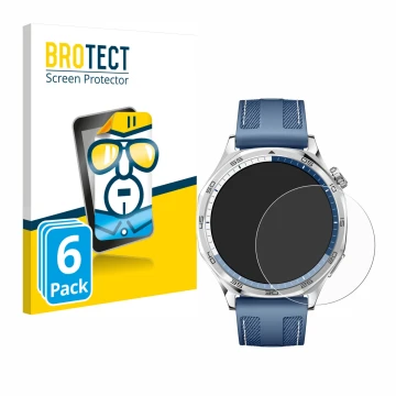 Vorderseite einer Produktverpackung mit dem Markenlogo BROTECT. Daneben ist das Gerät Huawei Watch GT 5 (46 mm) mit dem zugehö